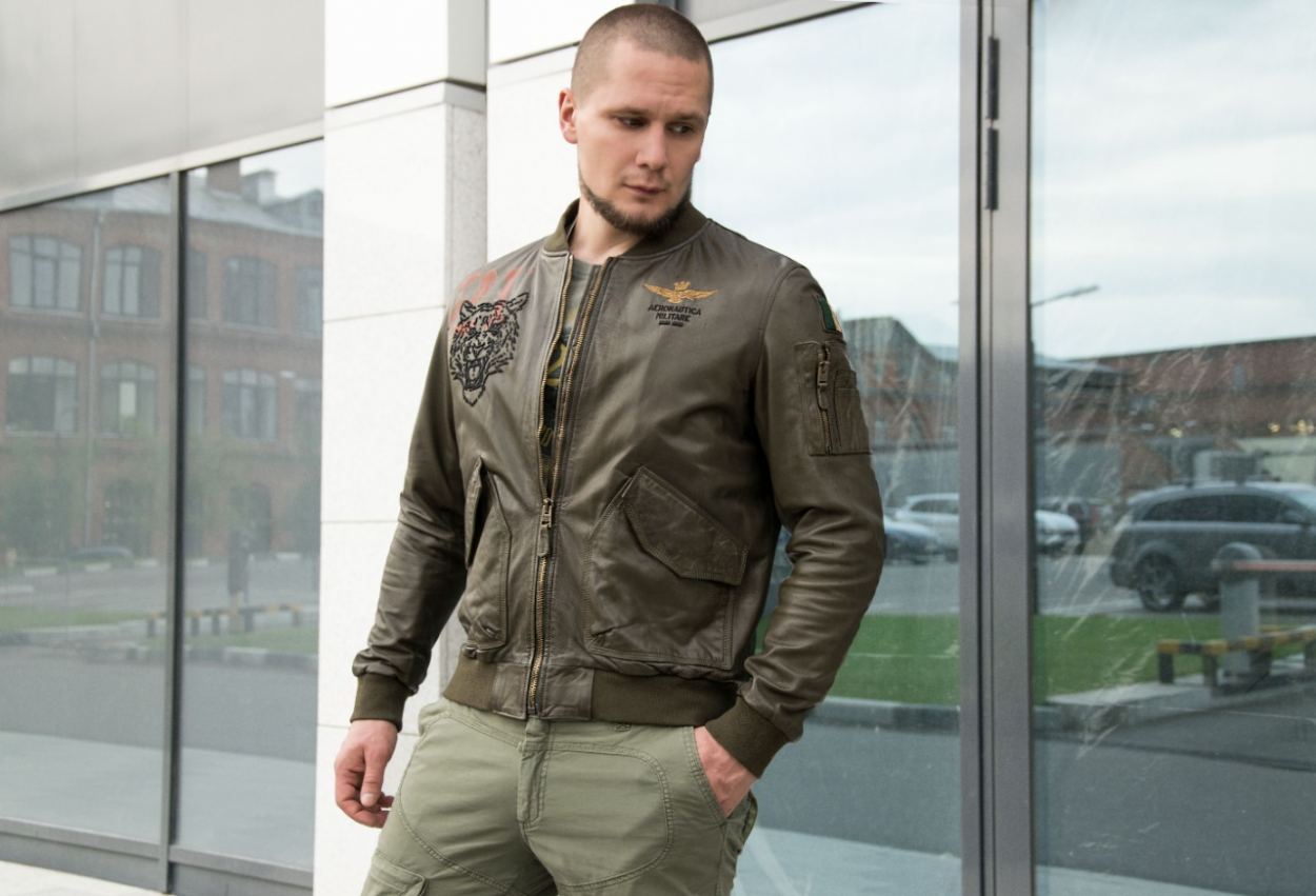 Бомбер AERONAUTICA MILITARE кожа SS 20/IT verde militare (PN 5009)