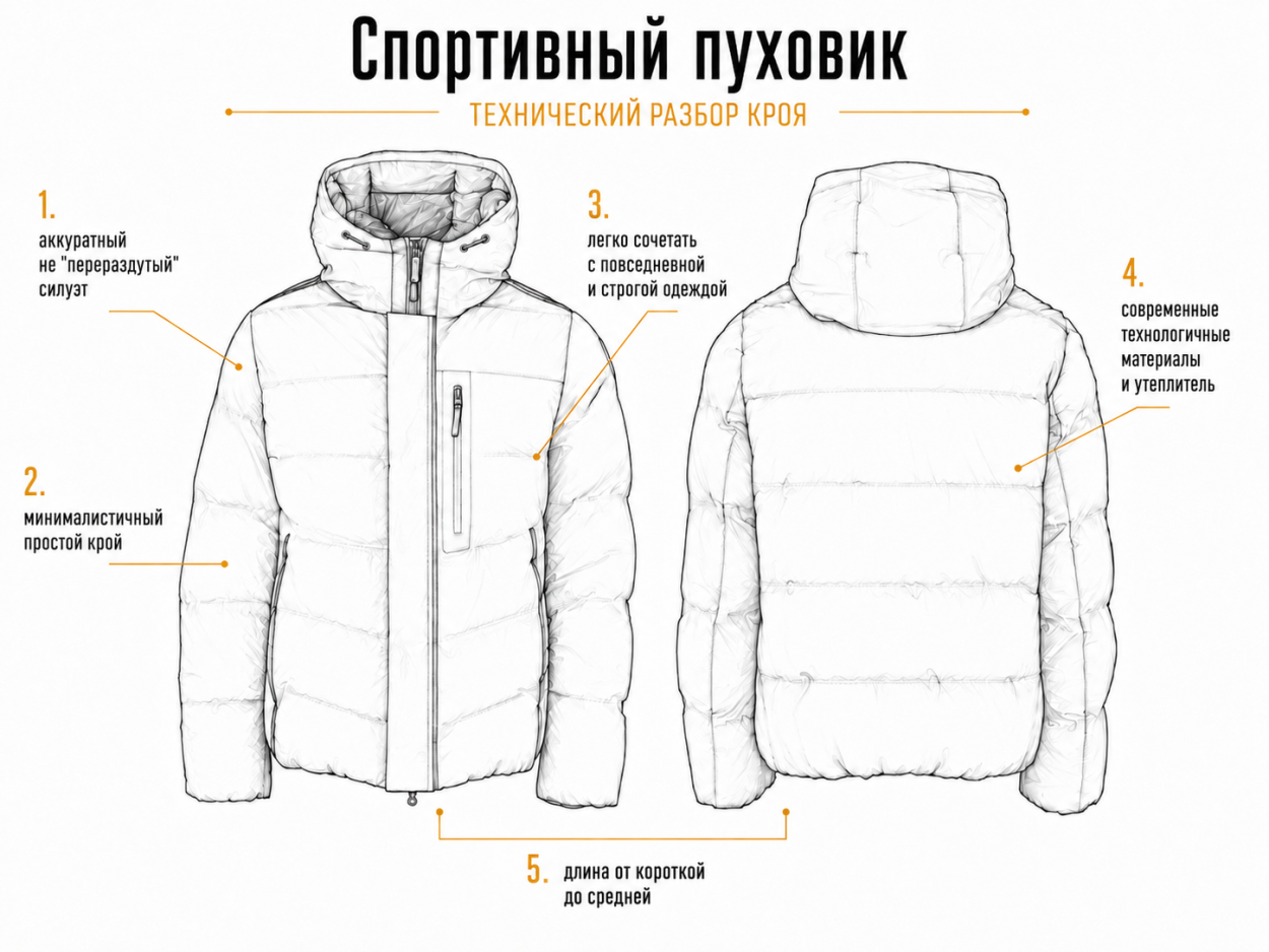 Инфографика - детали кроя спортивного пуховика. Лучшие мужские куртки на зиму 2026/27