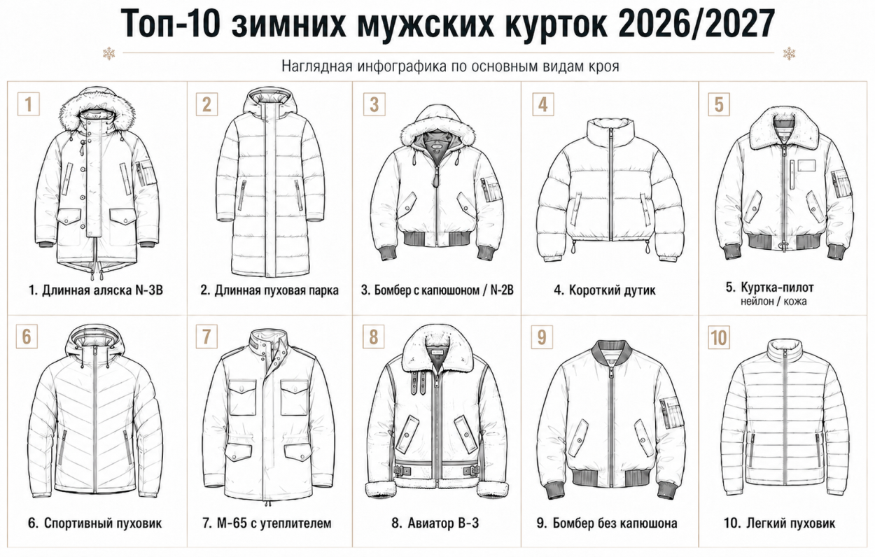 Инфографика - топ-10 зимних мужских курток 2026-2027 фото 1