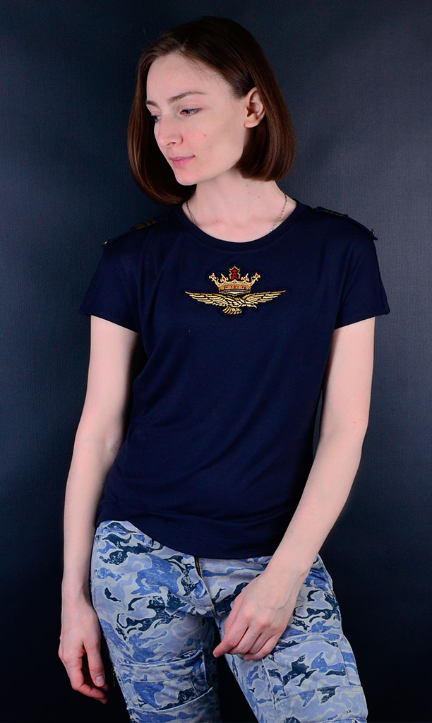 брендовая футболка с аппликацией, футболка с золотым принтом, aeronautica militare