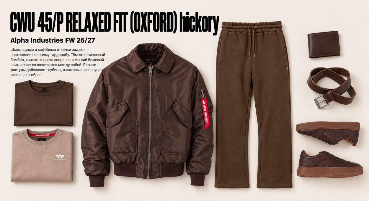 Инфографика 6 - бомбер CWU 45/P Relaxed Fit OXFORD hickory с чем носить
