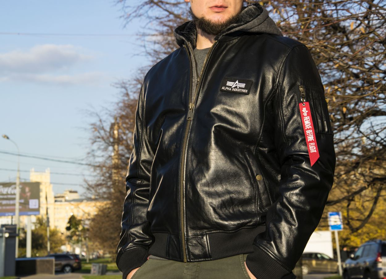 Кожаная куртка-бомбер летная ALPHA INDUSTRIES D-Tec leather MA-1 black фото 4