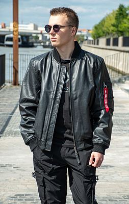 Куртка-бомбер лётная ALPHA INDUSTRIES LEATHER LF MA-1 кожа black